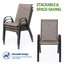 Chaises de salle à manger d'extérieur empilables PVC-coated polyester (ensemble de 4), structure en métal thermolaqué, brun