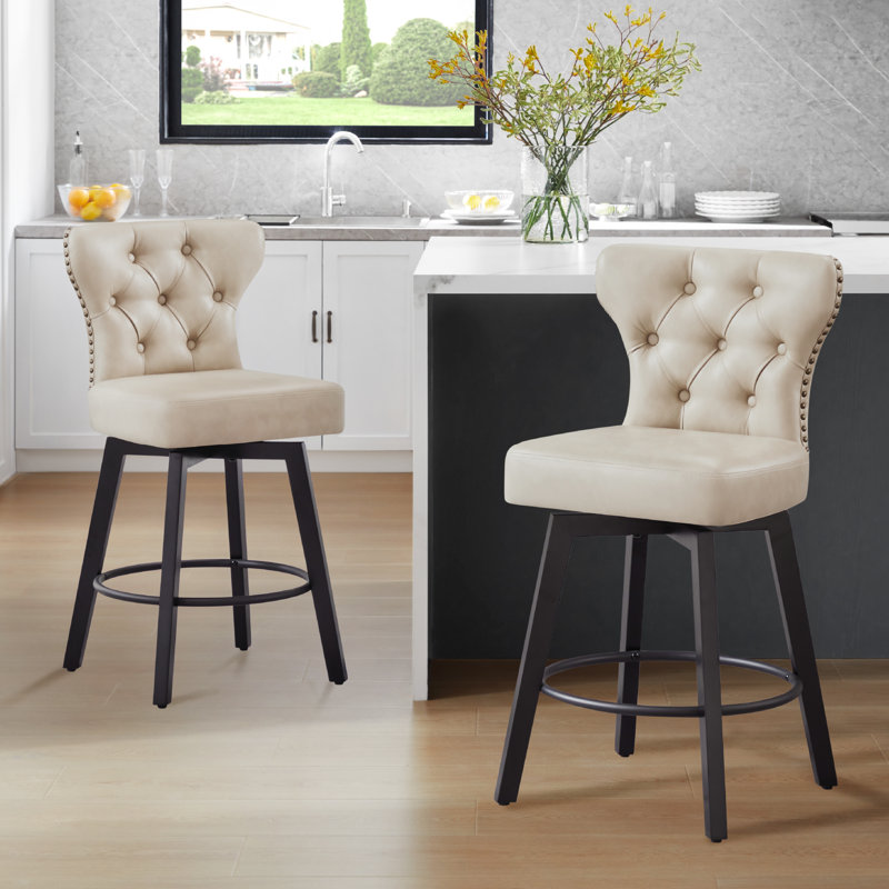 Tabouret de comptoir pivotant touffeté Akeil, Beige, 2