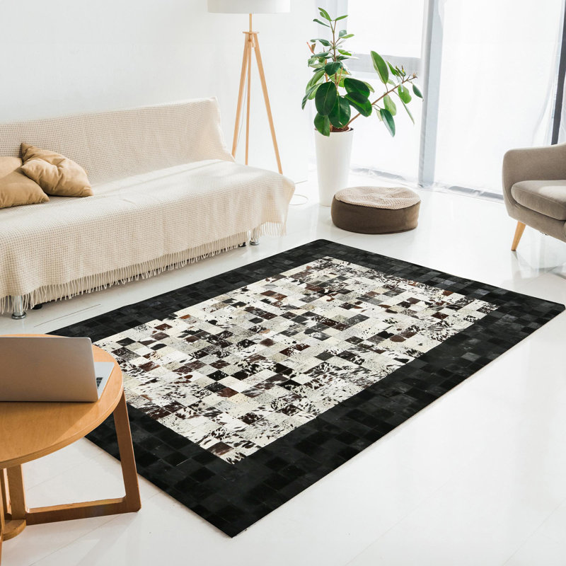 Black And White Cowhide Patchwork Rug 3 X 5 Ft, Rectangle 3' x 5'