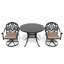 3 chaises de salle à manger en aluminium avec 2 chaises pivotantes et une table de 39,37 po, noire, résistante aux intempéries et confortable, facile à assembler