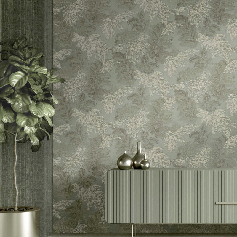 Italian Style Palm Leaf Design Wallpaper Roll, Silver