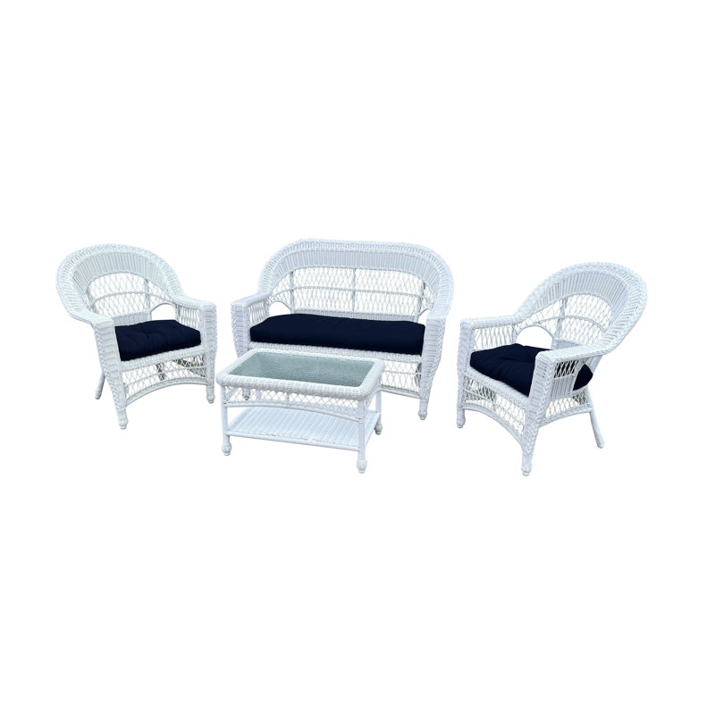 Ensemble de conversation avec coussins Sunbrella Camacho, Sunbrella® blanc, Sunbrella bleu marine