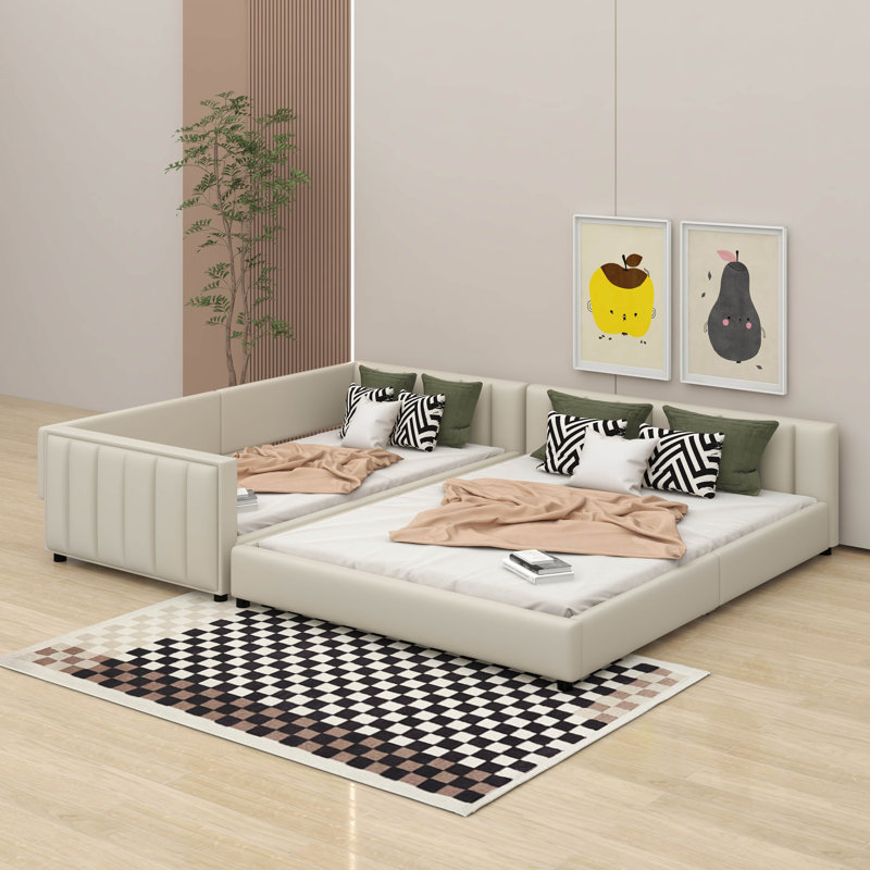 Grand lit tapissier et lit d'enfant, Beige