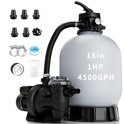 Pompe à filtre à sable améliorée pour piscine hors-terre avec minuterie, pompe à valve à 7 voies FOTO FO26 2026, filtre à sable pour piscine avec système de circulation améliorée, filtre à sable 16 po, 1HP 4500GPH