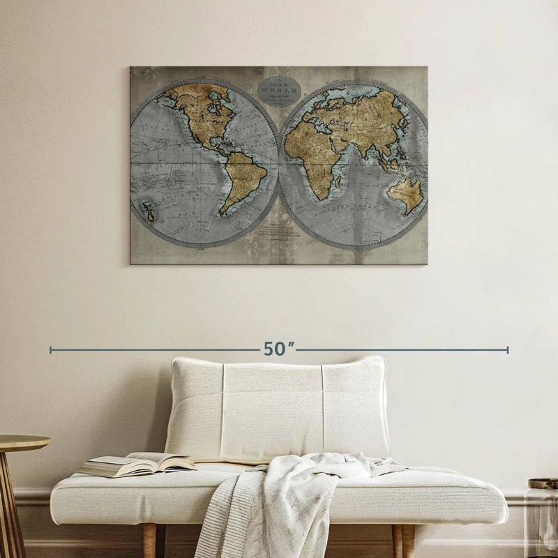 Carte rustique du monde Aliaz, H 26 po x l 39 po
