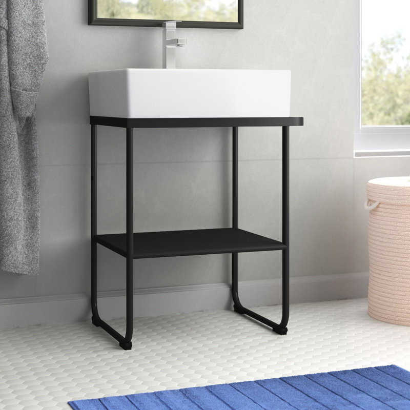 Tyshianna 25.5'' Single Bathroom Vanity with Ceramic Top, Black