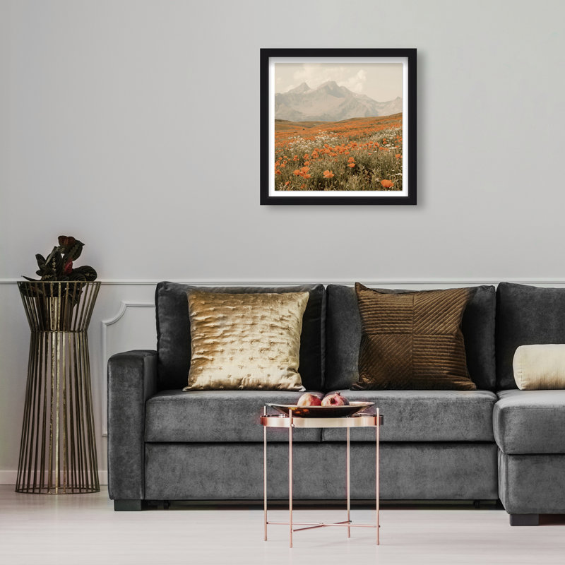 Orange Poppies Print by Oliver Gal, 17.5" H x 17.5" W, Black Shadowbox