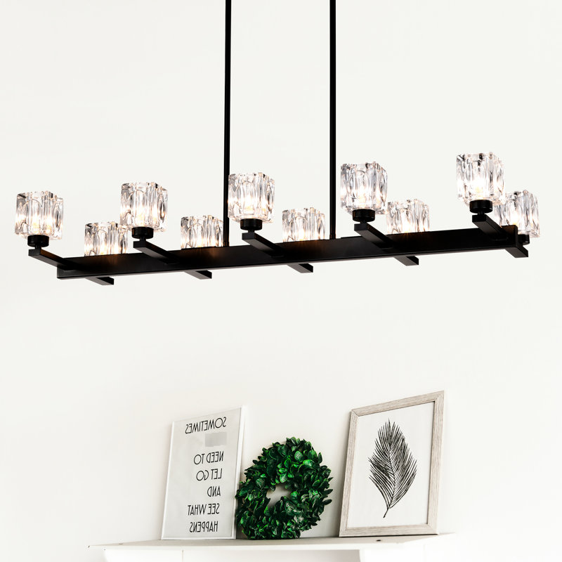 10- Pour îlot de cuisine - cristal noir réglable en hauteur, facile à installer. Ampoule G9 de 10 x 40 po, noir mat, style moderne, avec une structure en métal