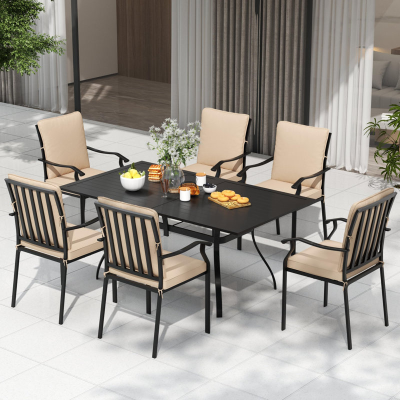 Ensemble repas d'extérieur pour patio - Mobilier pour patio, balcon, cour, jardin, pelouse (1 table rectangulaire + 6 chaises de salle à manger)