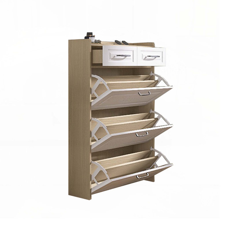 Shoe Cabinet with 3 doors 2 drawers,Large Space for Storage, Natural/White