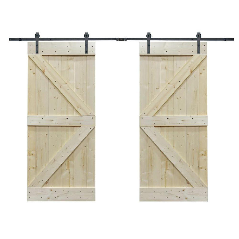 Porte de grange noueuse à panneaux en bois sans finition avec trousse de quincaillerie d'installation, 36 po x 84 po, Brut
