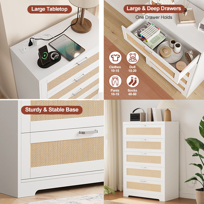 Commode 5 tiroirs 5 tiroirs , Blanc