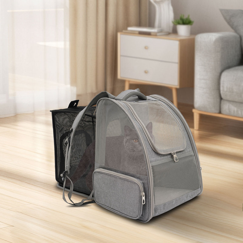 Sac à dos de transport pour animaux gris extensible
