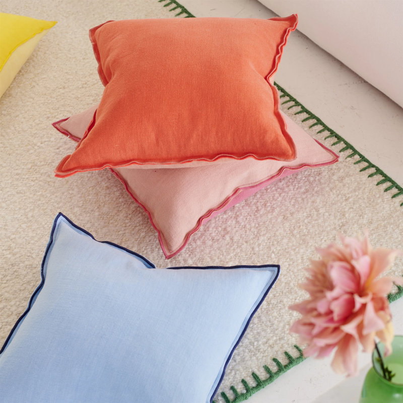 Brera Lino 100% Linen Decorative Pillow, Square 22", Nasturtium/Papaya