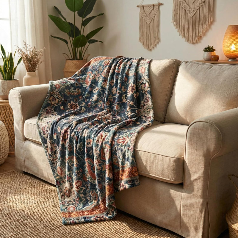 Jeté de style bohémien Boho, couvertures en fausse fourrure moelleuses en fausse fourrure de style campagnard rustique vintage