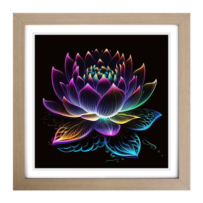 Lotus Flower Neon Art No.1 - Framed Print