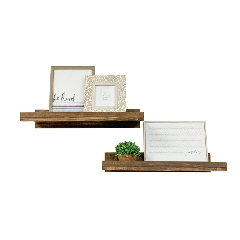Tablette flottante en bois de pin massif de 2 pièces Calhern, Noyer foncé, H 4,25 po x l 24 po x P 10 po
