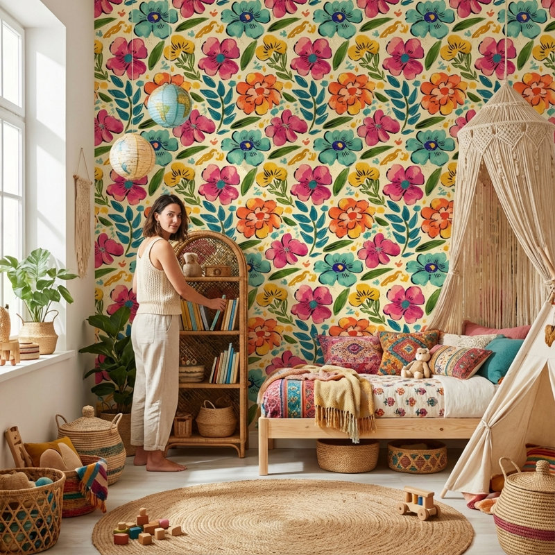 Papier peint décoratif floral rose Shades Of Green