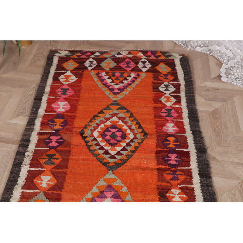 Tapis turc kilim tissé à la main à motif géométrique pour couloir