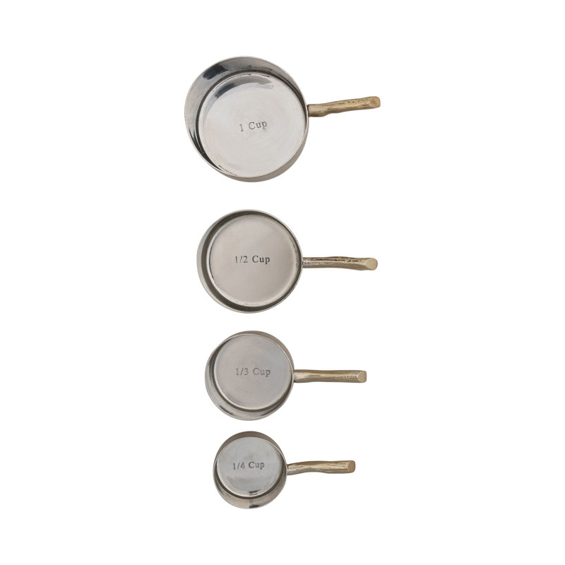 Ensemble de 4 tasses à mesurer en acier inoxydable avec fleurs gravées et poignées en forme de brindille