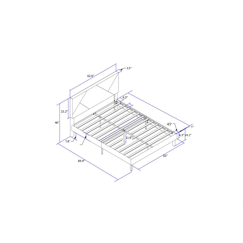Queen Upholstered Platform Bed with Headboard, Wood Slat Support, No Box Spring, Gray