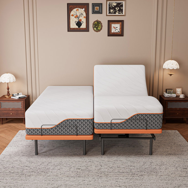 Adjustable Bed Frame With 14Inch Hybrid Mattress(Medium Plush), Head And Foot Lift, Lumbar Support, Head-Pillow-Tilt, Massage, Under-Bed Lights, USB, Memory Positions, Zero Gravity, E6000 Series