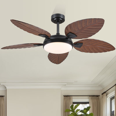 52" Palm Leaf Ceiling Fans With Lights And Remote,Wet Rated Tropical Ceiling Fans For Patios Porch Gazebo Pergola