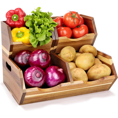 Acacia Wood Pantry Storage Bins, Stackable Potato and Onion Storage Bins