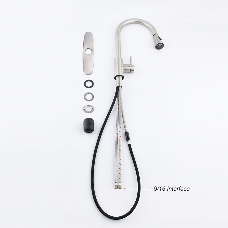 Robinet de cuisine avec douchette extractible, recouvert de nickel brossé, acier inoxydable fabriqué, bec rotatif à 360 ° pour une utilisation pratique de l'eau, robinet de pulvérisation à contrôle à poignée simple, embelli