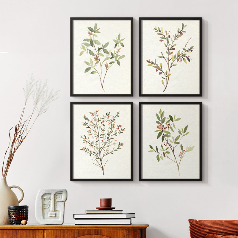 «Simple Sprig I», ensemble de 4 reproductions encadrées