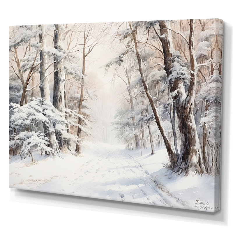 Hiver, forêt, charme de neige, paysage - neige, art mural, Toile tendue, H 34 po x l 44 po x P 1,5 po