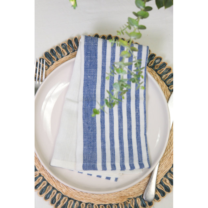 Brittany Square Napkin, White/Blue