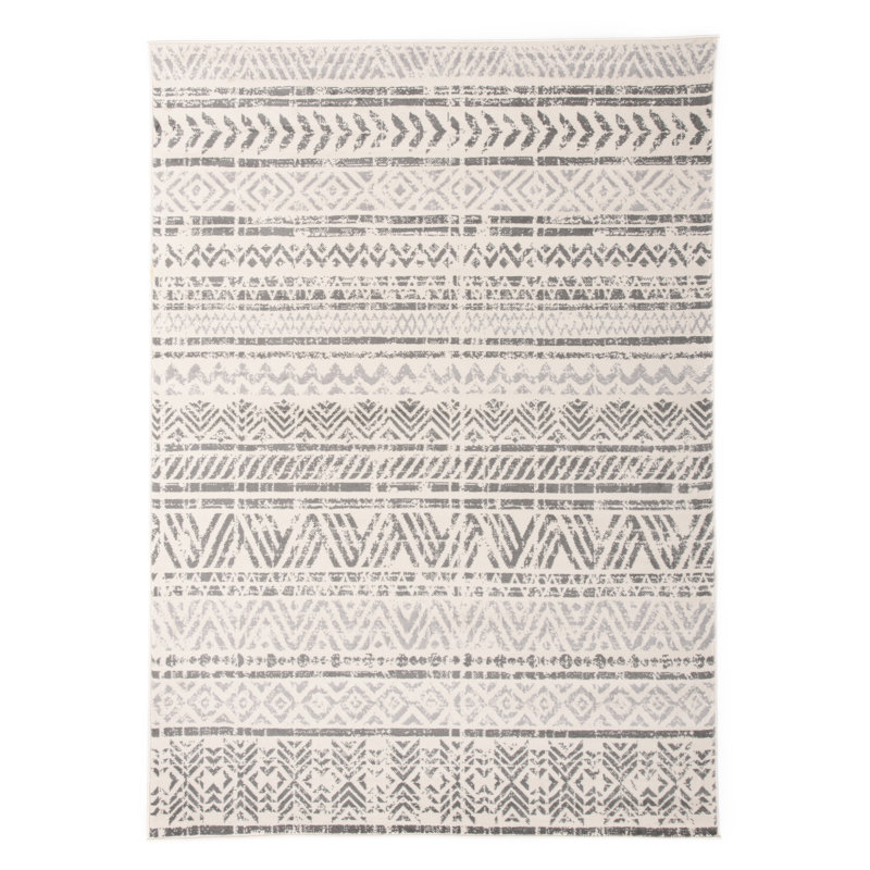 Humphrey Southwestern Light Gray/Dark Gray/Ivory Area Rug in Gray, Rectangle 6'6" x 9'