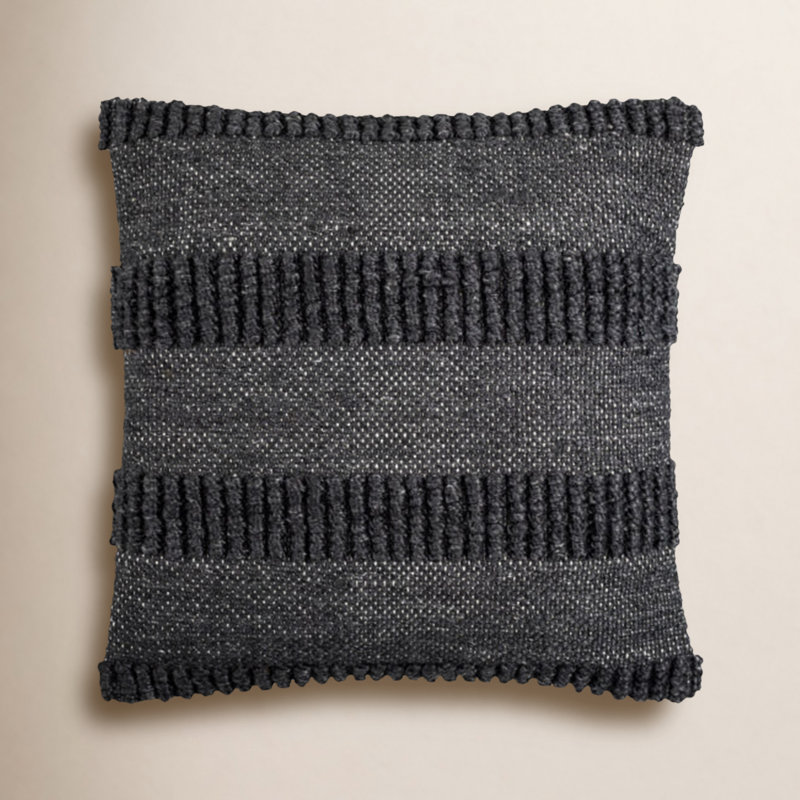 Fernan Accent Pillow Cover, 18"H x 18"W, Polyester/Polyfill, Dark Gray