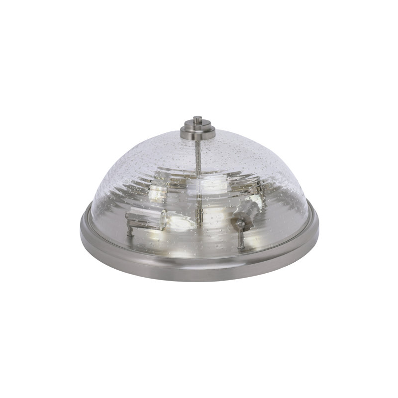 Plafonnier encastré 18 po, 4 ampoules, avec verre bullé transparent nervuré, Nickel brossé