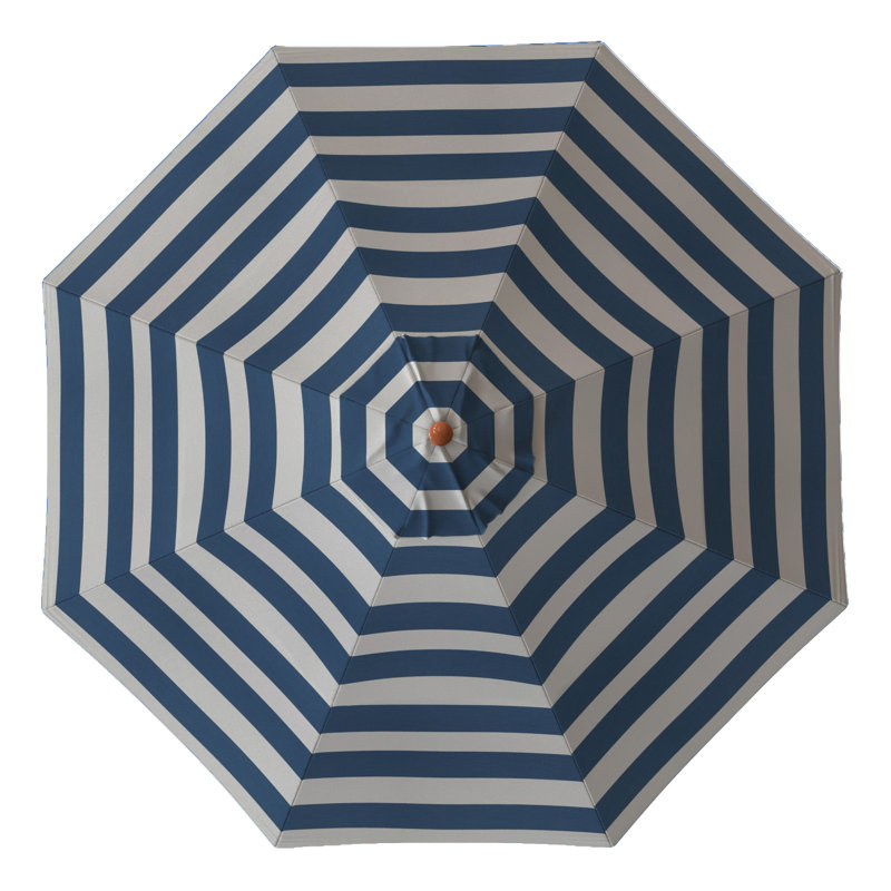 Parasol de patio en bois 11 pi, Blanc / bleu / rayé