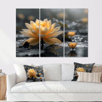 Beige Grey Tropical Lotus Pond Photo I - Lotus Wall Art Set