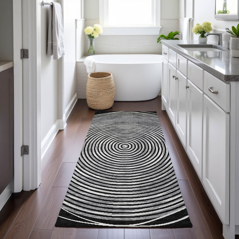 Machine Washable Indoor/Outdoor Chantille ACN2647 Geometric Rug, Black, 2'3" x 7'6" Runner