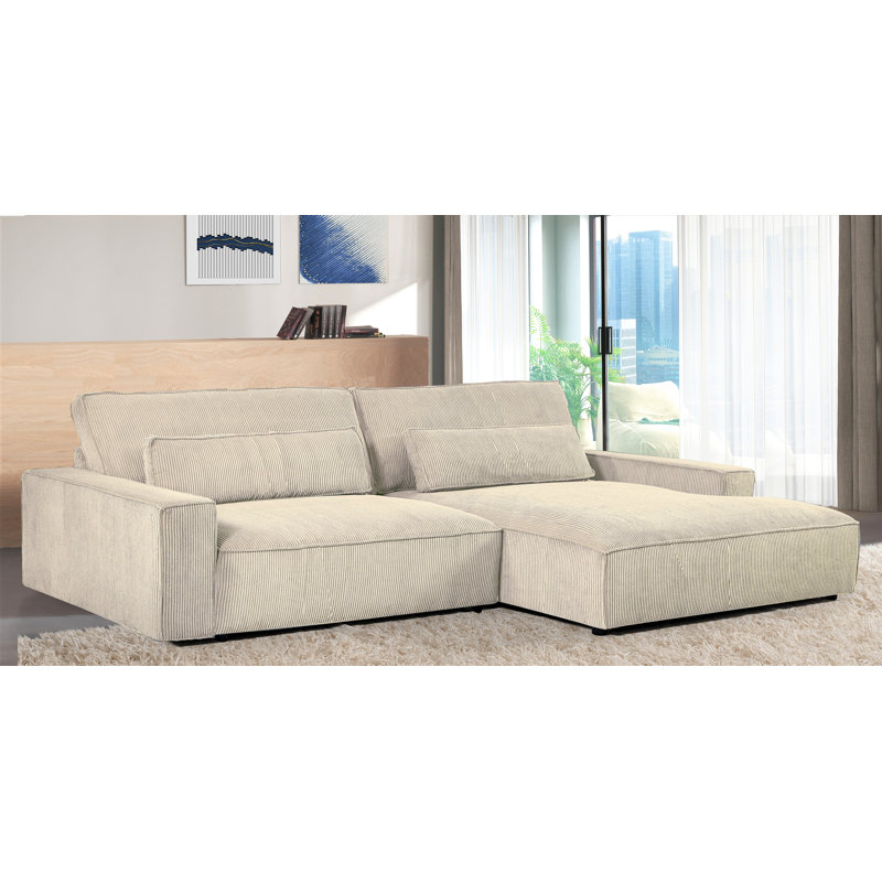 Gionatan Corduroy Sectional, Right Hand Facing, Beige Corduroy