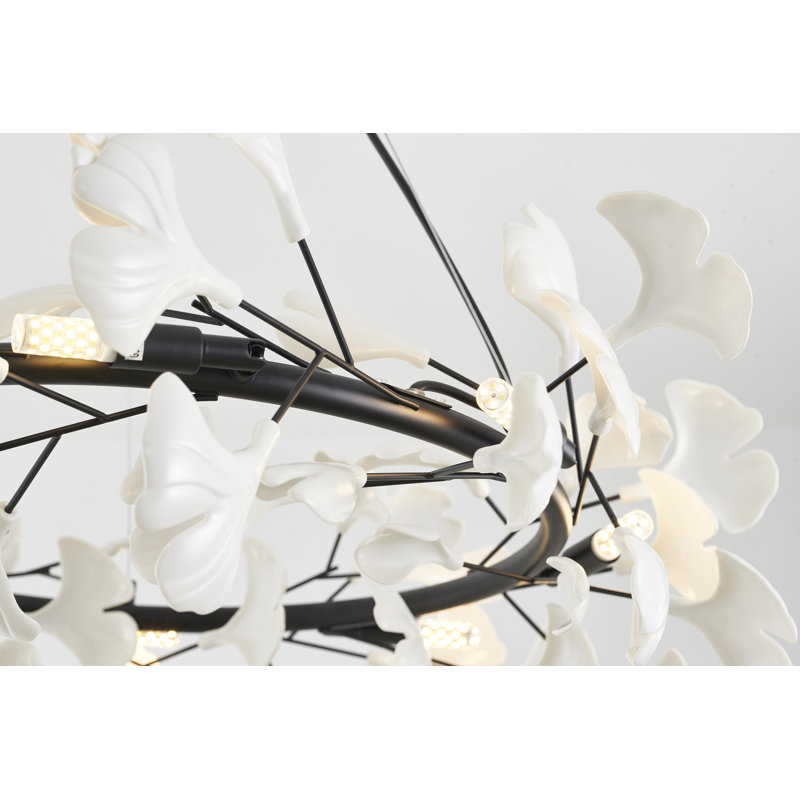 Ladetra Eclectic 8 Light Floral Petal Chandelier, Black/Matte White