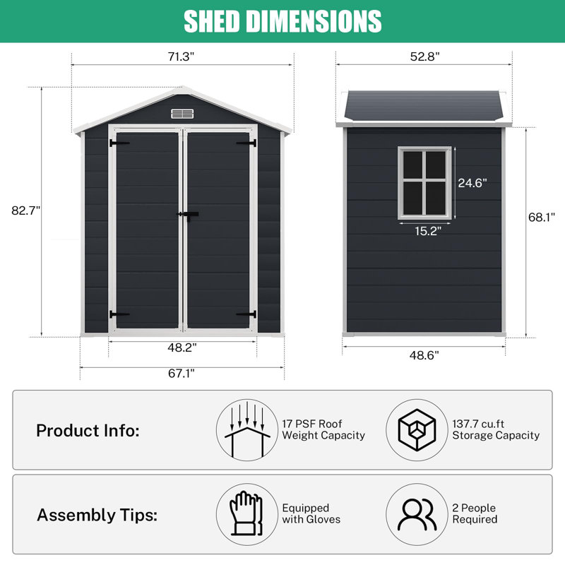 iYofe 6x4 FT Large Outdoor Storage Shed, Resin Garden Tool Shed with Floor, Lockable Door, Air Vent, Weather Resistant Backyard Storage House, Quick Assembly