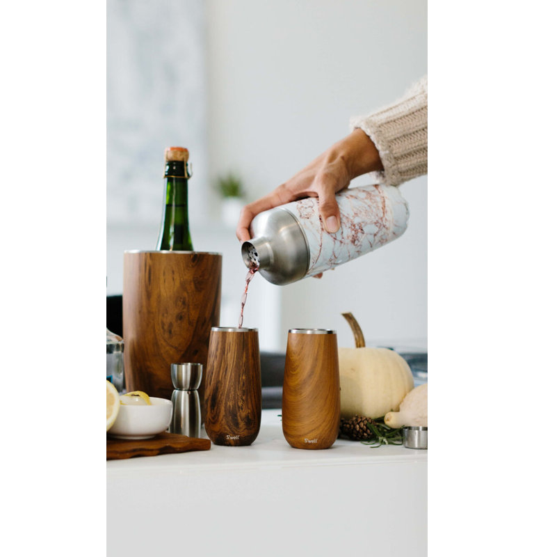 S'well Stainless Steel Champagne Flute - 6 Fl Oz - Calcatta Gold - Triple-Layered Vacuum, Teakwood