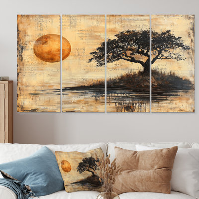 «Yellow Vintage Savannah African Tree» - ensemble de reproductions d'art mural arbre africain