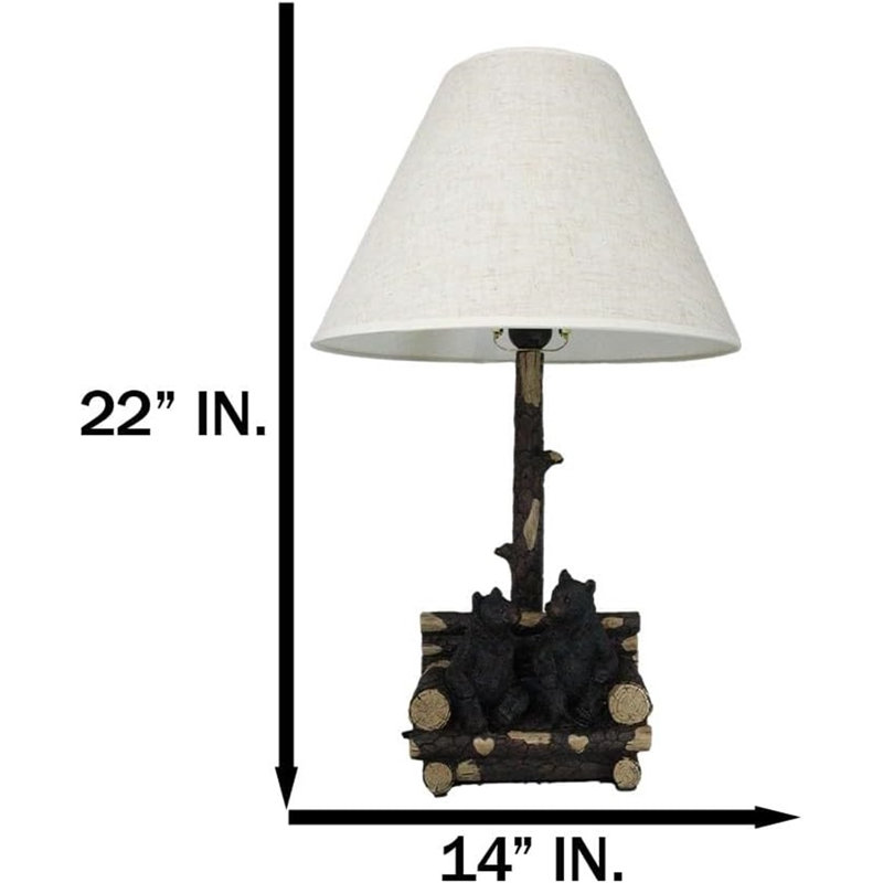 Rustic Forest Black Bears Family Sitting On Tree Logs Cozy Couch Table Lamp