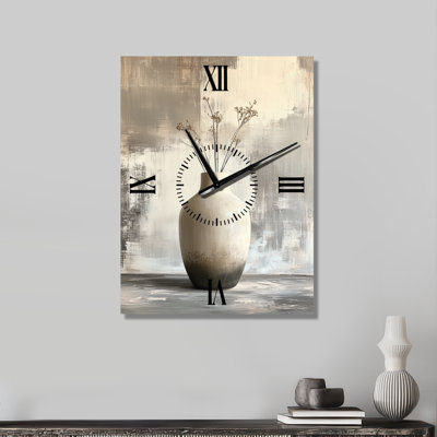Vase en céramique moderne, forme I - Horloge murale Japandi, imprimée sur métal
