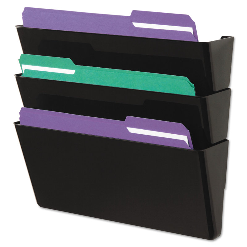 Black Durable Plastic 3-Section Wall File Pockets