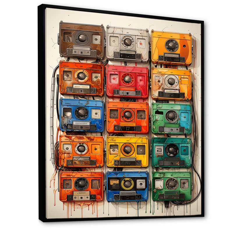 Dessin schématique d'une cassette I sur toile, H 32 po x l 16 po x P 1 po, Cadre flottant noir