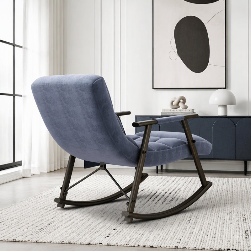 Chaise longue berçante pliante avec dossier réglable, repose-pieds et poches latérales, Bleu