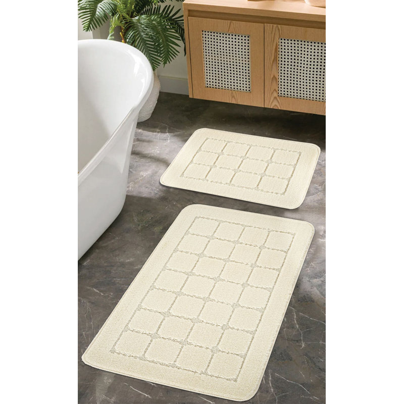 Premium Bathmat Set (2 Pieces), Cream Color, 19.7 x 31.5 inches & 15.7 x 19.7 inches | 100% Polypropylene, 1350 g/m², 0.5 mm Pile & Sponge Height | Non-Slip Natural Latex Sole, Machine Washable, Soft & Durable
