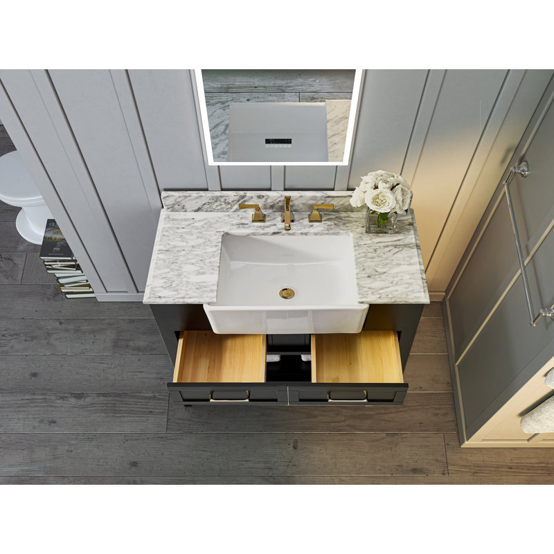 36'' Single Bathroom Vanity with Carrara Marble Top, Black Onyx